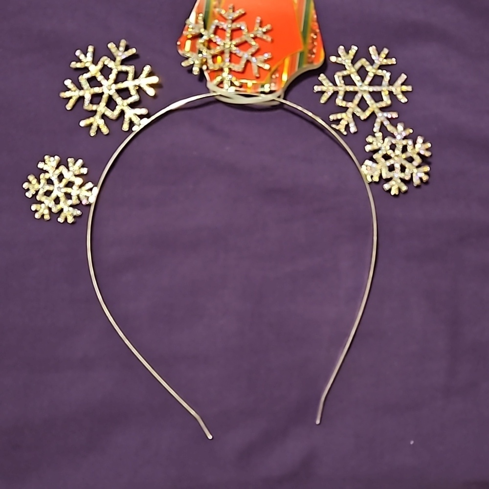 Lux Kids Holiday Headbands Silver Sparkle Snowflakes Red Jingle Bell Santa Hat - Picture 2 of 6